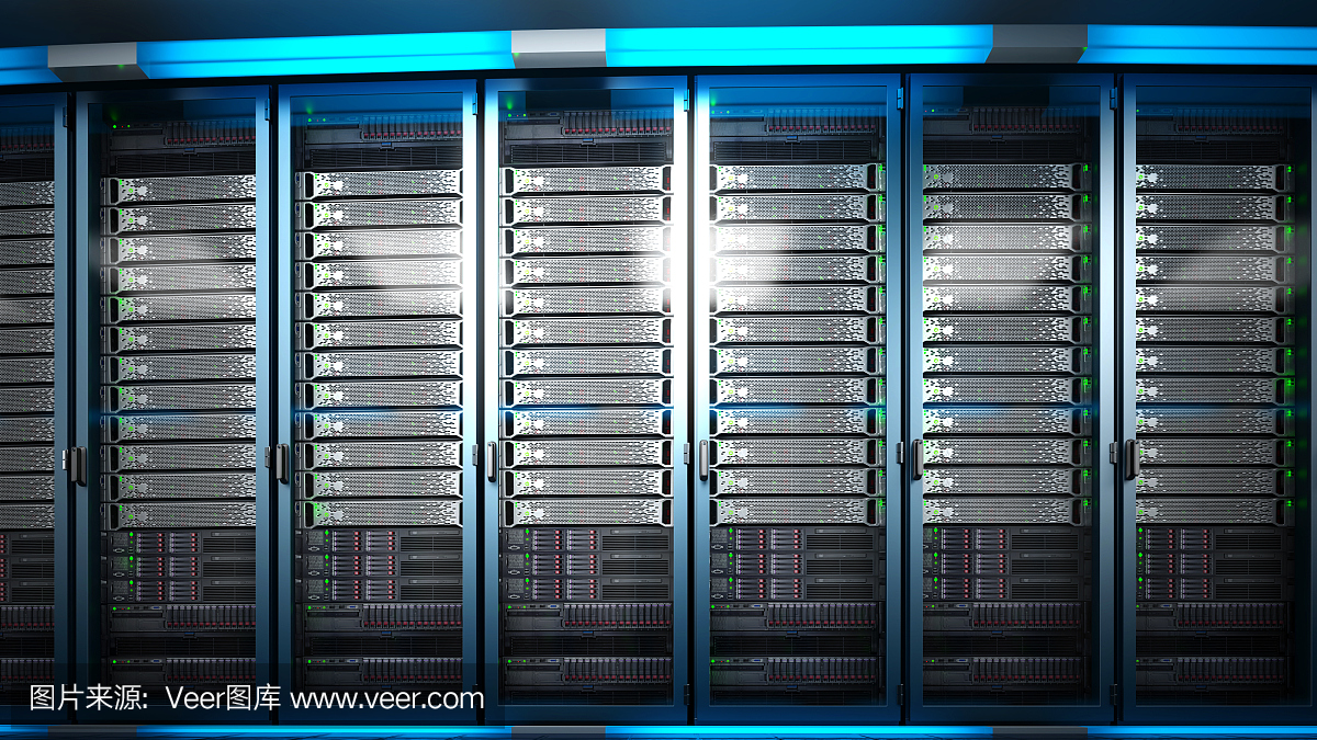 現代數據中心。云計算。三維渲染