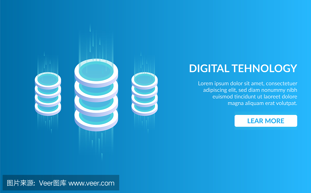 Didgital tehnology。大數據處理概念、未來能源站、服務器機房機架、數據中心。等距矢量插圖。